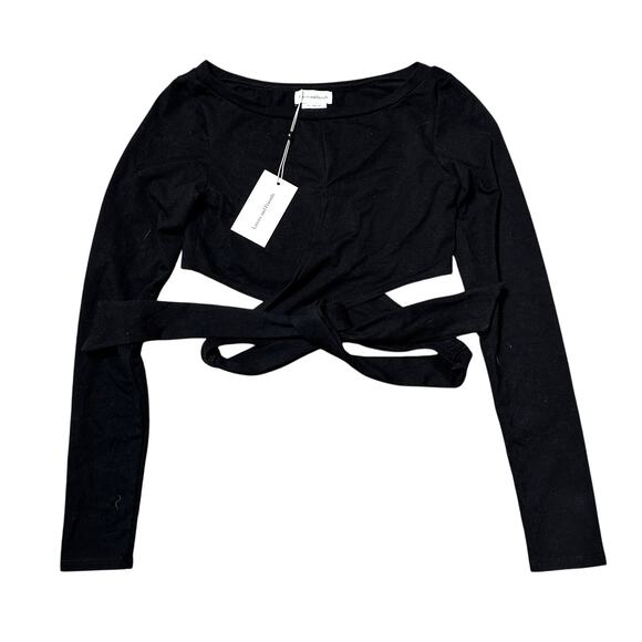 Lovers + Friends Tops - Lovers and Friends Black Long Sleeve Wrap Crop Top